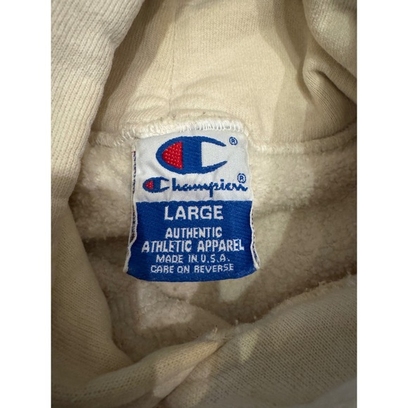 Vintage Champion Hoodie Cream Off White Made in USA Authentic Athletic Large |L1 - Picture 3 of 6